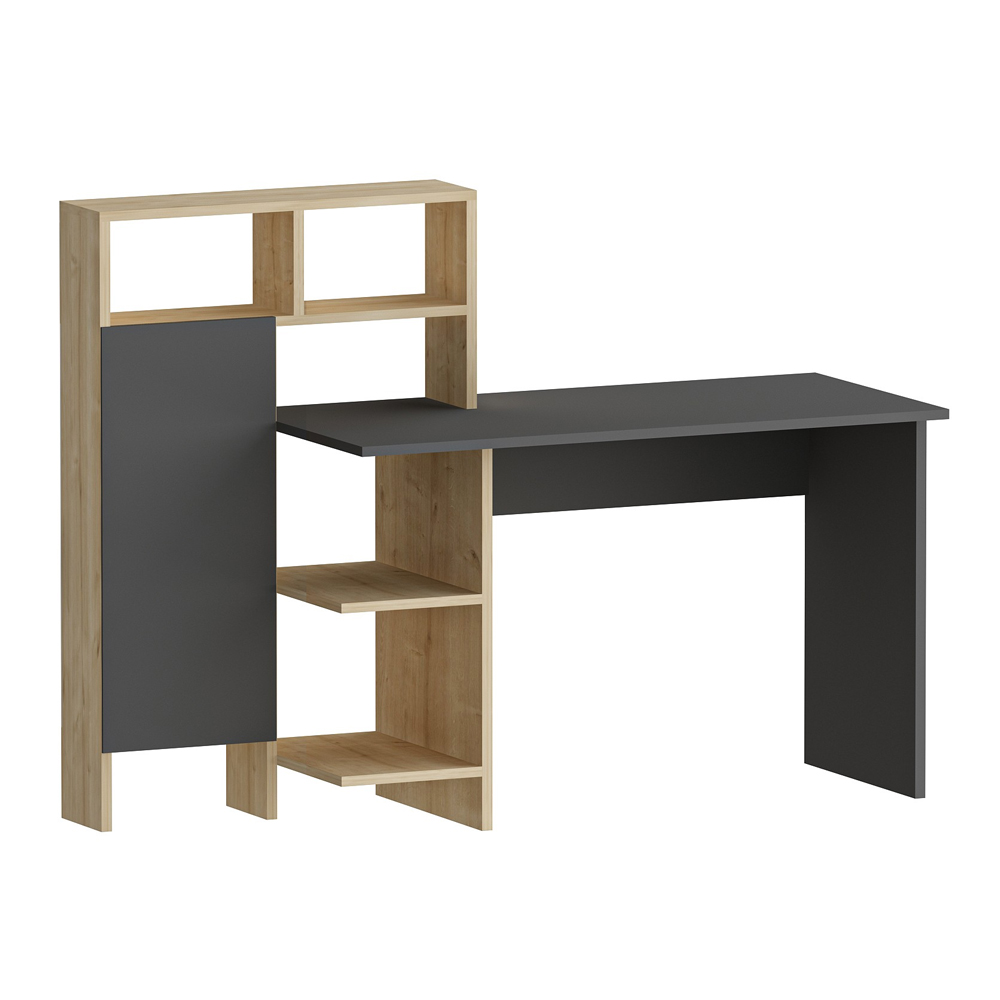 Sanvito Wooden Laptop Desk With 5 Shelves In Anthracite And Oak