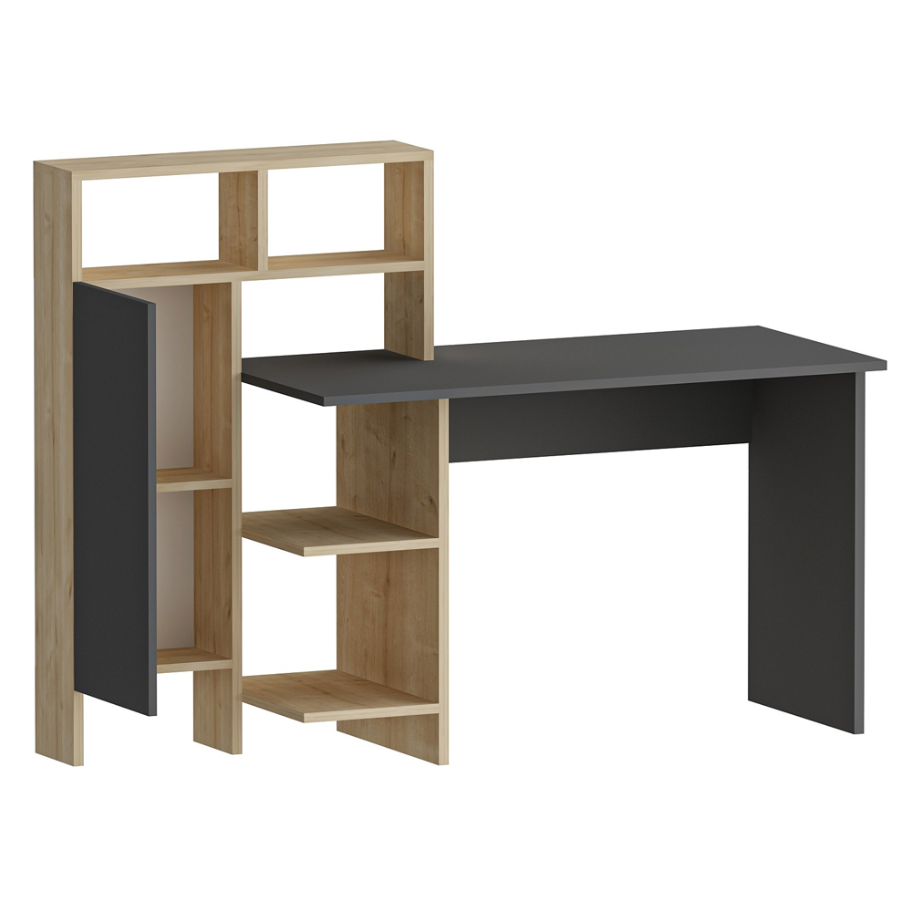 Sanvito Wooden Laptop Desk With 5 Shelves In Anthracite And Oak