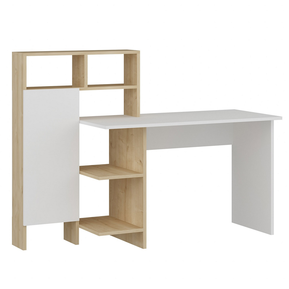 Sanvito Wooden Laptop Desk With 5 Shelves In White And Oak