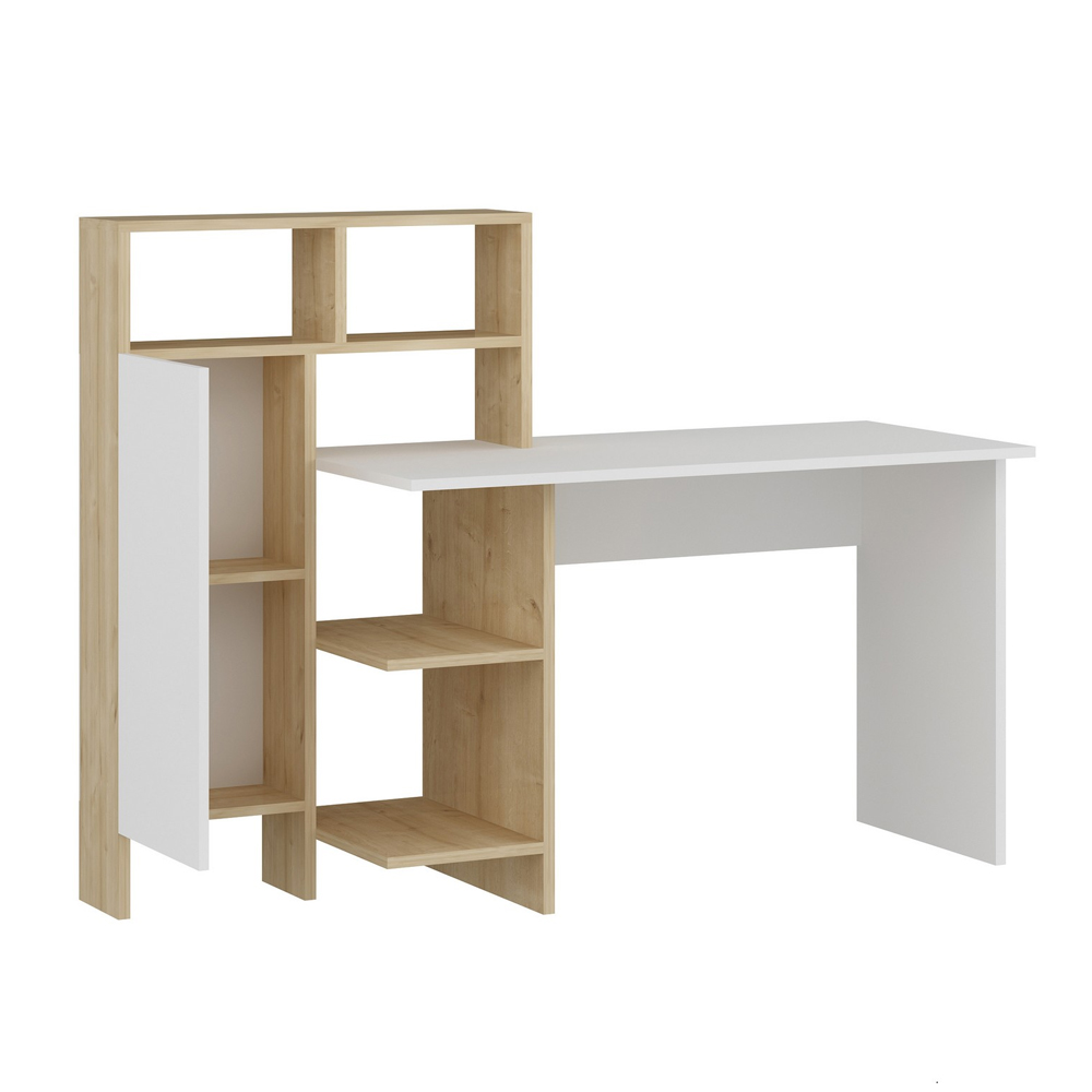 Sanvito Wooden Laptop Desk With 5 Shelves In White And Oak