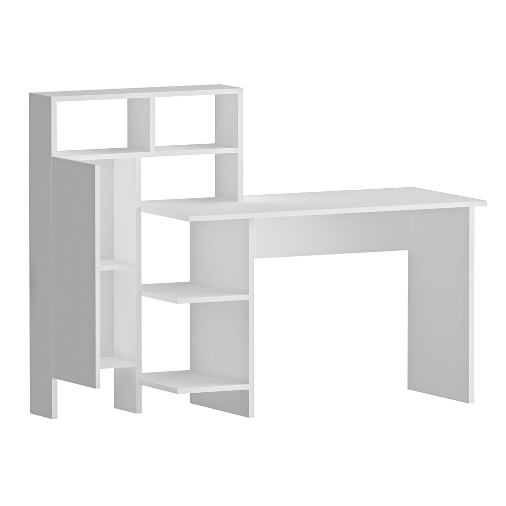 Sanvito Wooden Laptop Desk With 5 Shelves In White