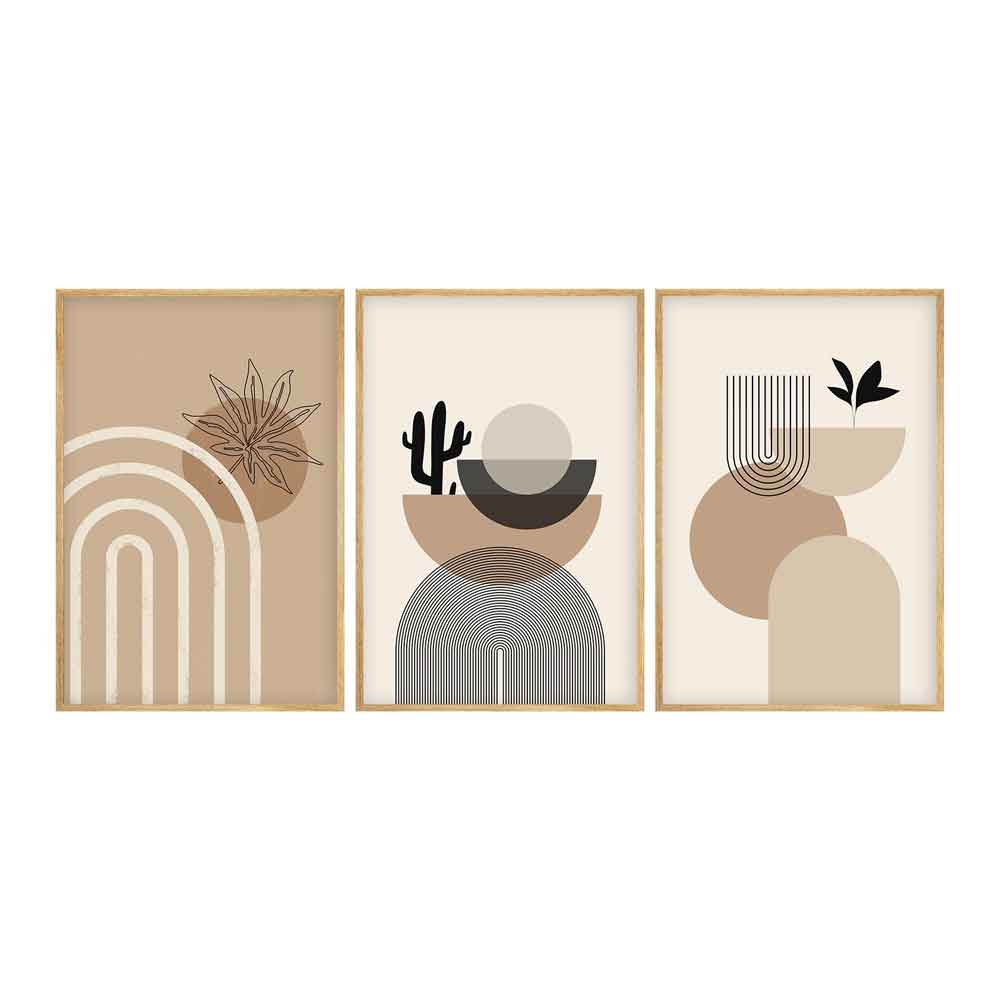 Sapphira Wooden 30x40cm Saguaro and Sun Art Frame Set of 3 in Multicolour