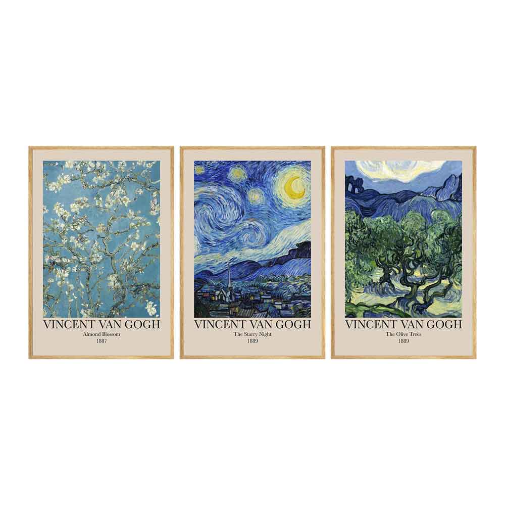 Sapphira Wooden 30x40cm Starry Night and Blossoms Art Frame Set of 3 Multicolour