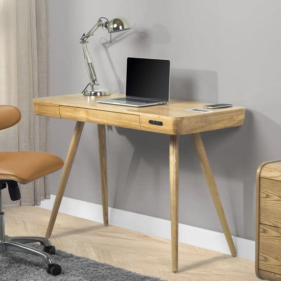 Photo of Sapporo smart wooden laptop desk in oak with 1 drawer