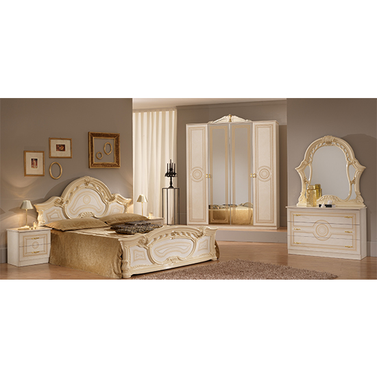 Sara High Gloss King Size Bed In Beige_2