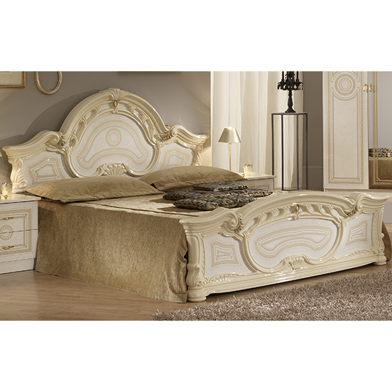 Sara High Gloss King Size Bed In Beige_1