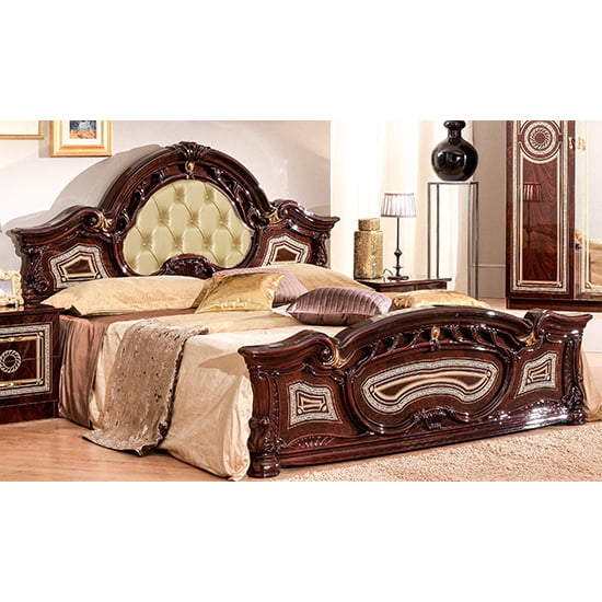 Sara High Gloss King Size Bed With PU Headboard In Mahogany_1