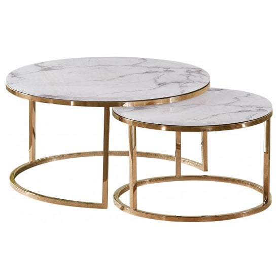 Sara Set Of 2 Marble Coffee Tables In White With Gold Base | Furniture ...