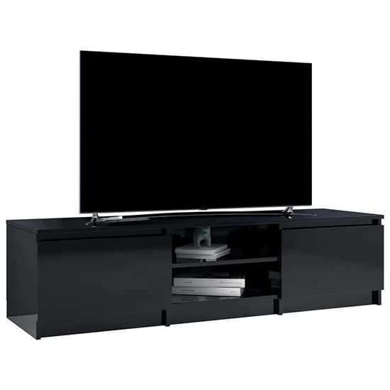 Saraid High Gloss TV Stand With 2 Doors In Black_2
