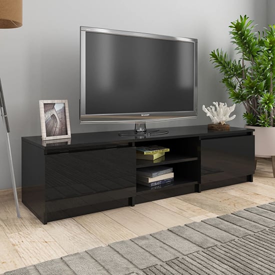 Saraid High Gloss TV Stand With 2 Doors In Black_1
