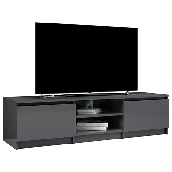 Saraid High Gloss TV Stand With 2 Doors In Grey_2