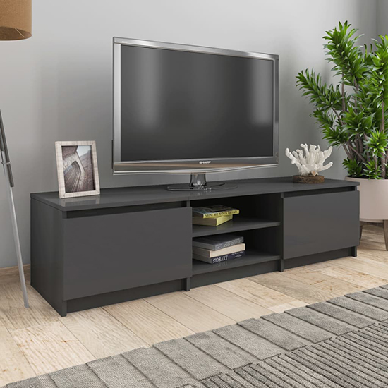 Saraid High Gloss TV Stand With 2 Doors In Grey_1