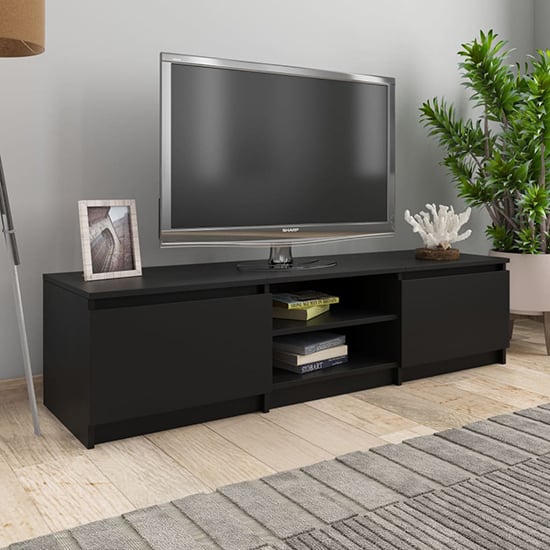 Saraid Wooden TV Stand With 2 Doors In Black