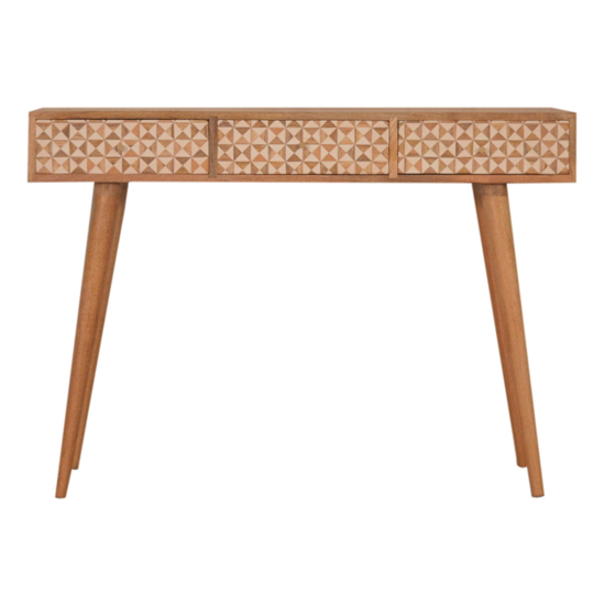 Sarina Wooden Console Table In Oak Ish And White Inlay_2