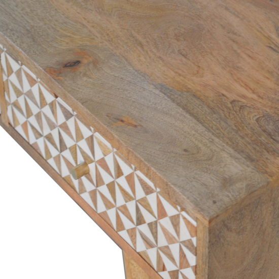 Sarina Wooden Console Table In Oak Ish And White Inlay_3