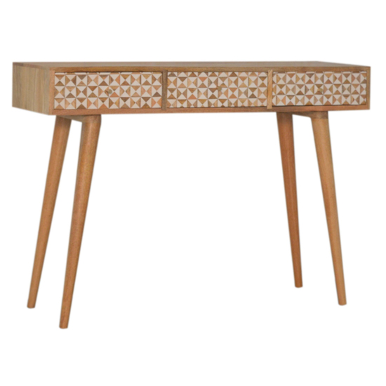 Sarina Wooden Console Table In Oak Ish And White Inlay_1