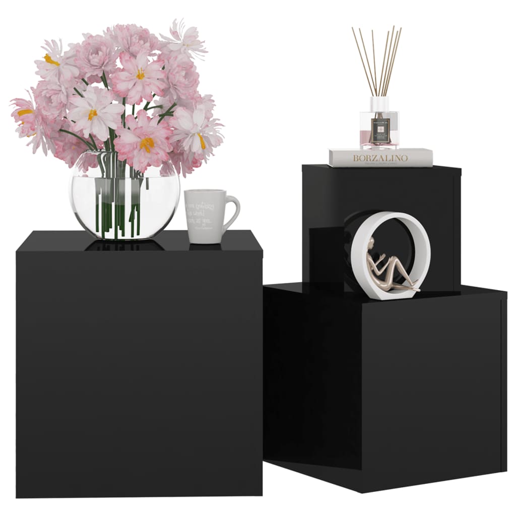 Sarki High Gloss Set Of 3 Cube Side Tables In Black_2