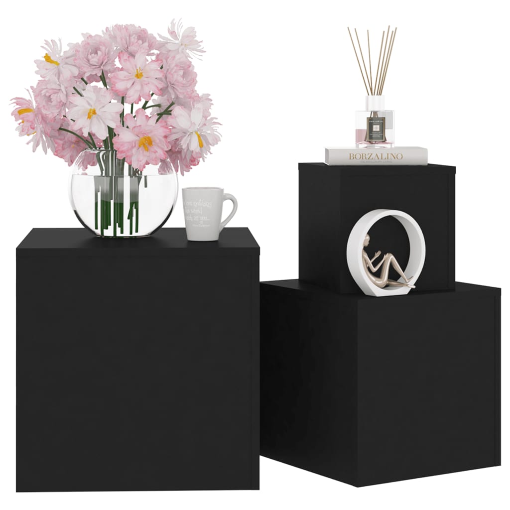 Sarki Wooden Set Of 3 Cube Side Tables In Black