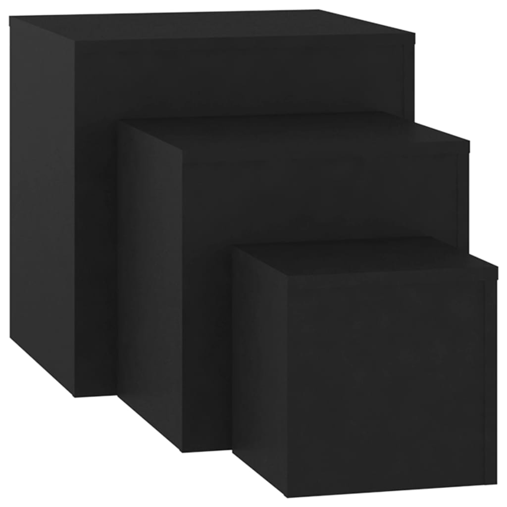 Sarki Wooden Set Of 3 Cube Side Tables In Black