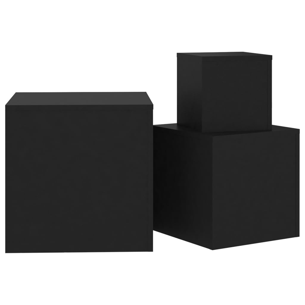 Sarki Wooden Set Of 3 Cube Side Tables In Black