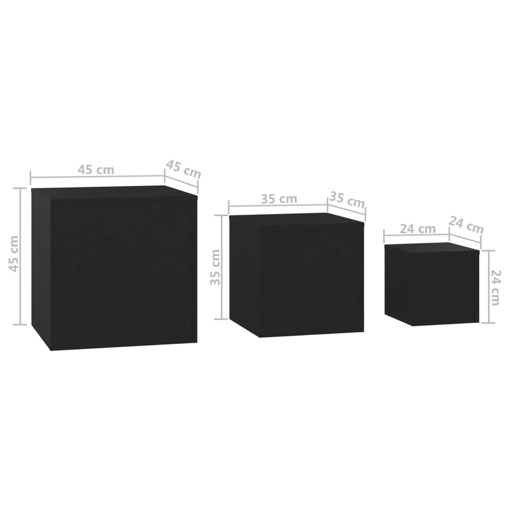 Sarki Wooden Set Of 3 Cube Side Tables In Black