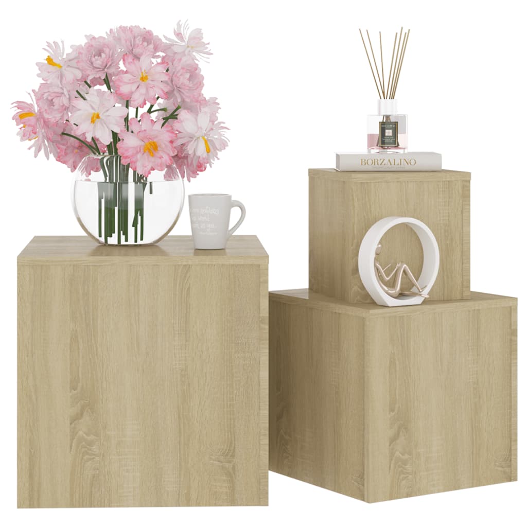 Sarki Wooden Set Of 3 Cube Side Tables In Sonoma Oak_2