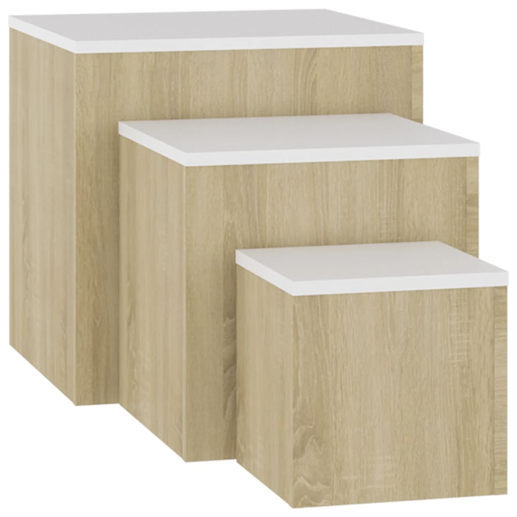 Sarki Wooden Set Of 3 Cube Side Tables In Sonoma Oak And White_3