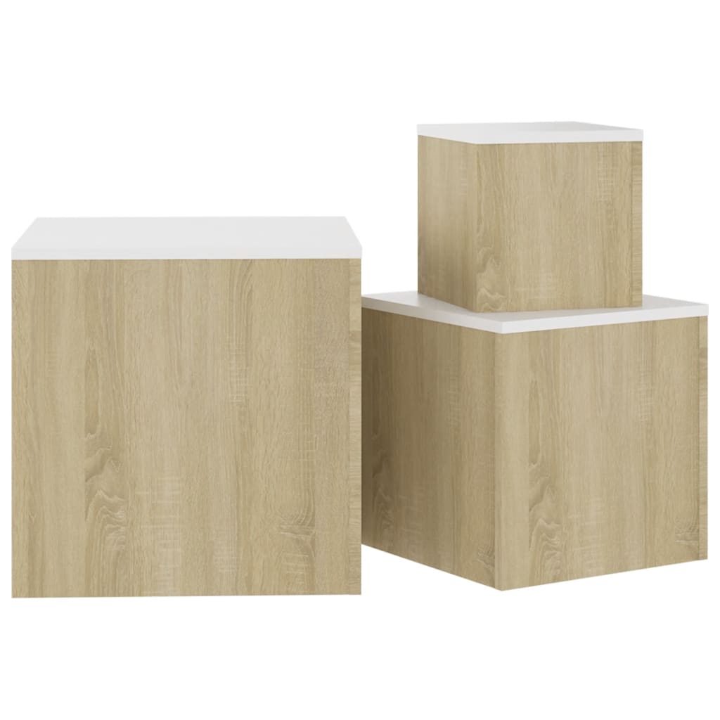 Sarki Wooden Set Of 3 Cube Side Tables In Sonoma Oak And White_4