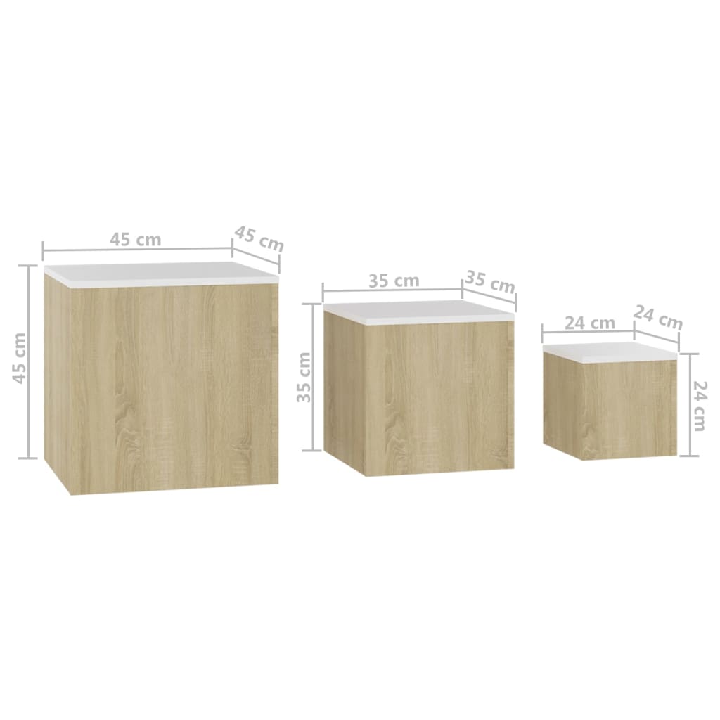 Sarki Wooden Set Of 3 Cube Side Tables In Sonoma Oak And White_5