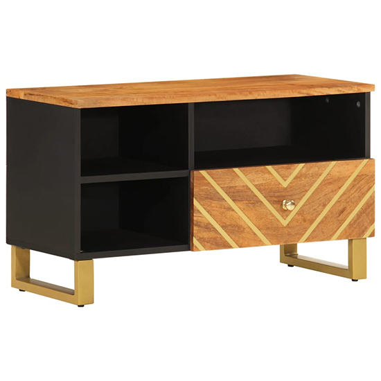 Sarlat Mangowood TV Stand 1 Drawer 3 Shelves In Brown And Black