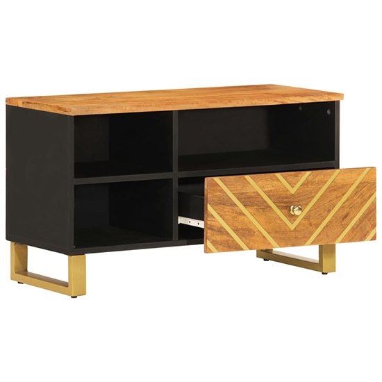 Sarlat Mangowood TV Stand 1 Drawer 3 Shelves In Brown And Black