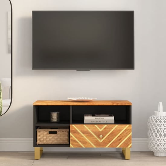 Product photograph of Sarlat Mangowood Tv Stand 1 Drawer 3 Shelves In Brown And Black from Furniture in Fashion