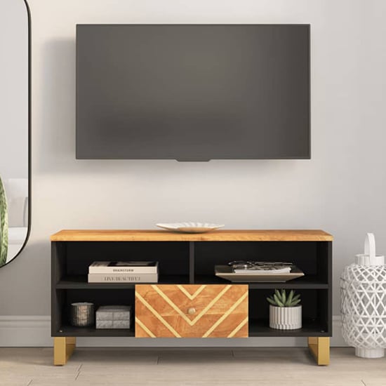 Product photograph of Sarlat Mangowood Tv Stand 1 Drawer 4 Shelves In Brown And Black from Furniture in Fashion