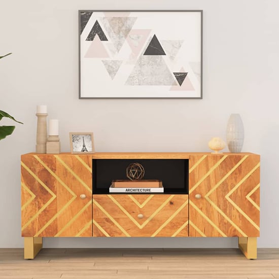 Product photograph of Sarlat Mangowood Tv Stand 2 Doors 1 Drawer In Brown And Black from Furniture in Fashion
