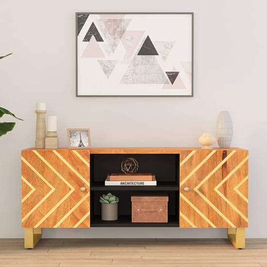 Product photograph of Sarlat Mangowood Tv Stand 2 Doors In Brown And Black from Furniture in Fashion