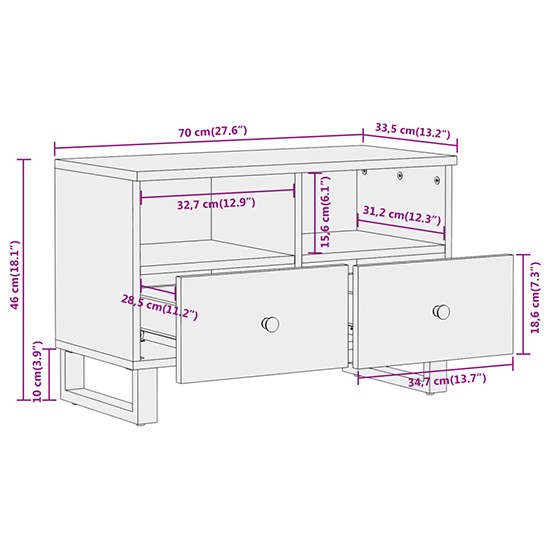 Sarlat Mangowood TV Stand 2 Drawers In Brown And Black