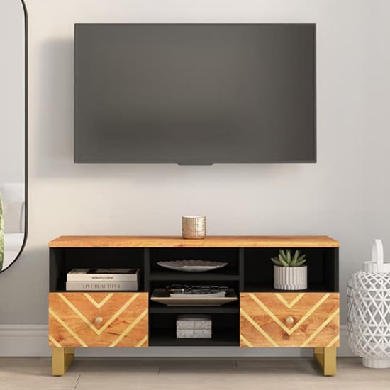 Product photograph of Sarlat Mangowood Tv Stand 2 Drawers 4 Shelves In Brown And Black from Furniture in Fashion