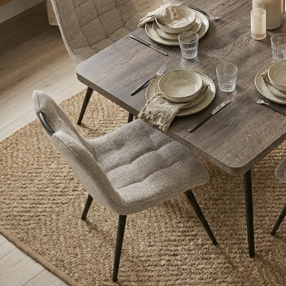 Sarlix Biscuit Fabric Dining Chairs in Pair