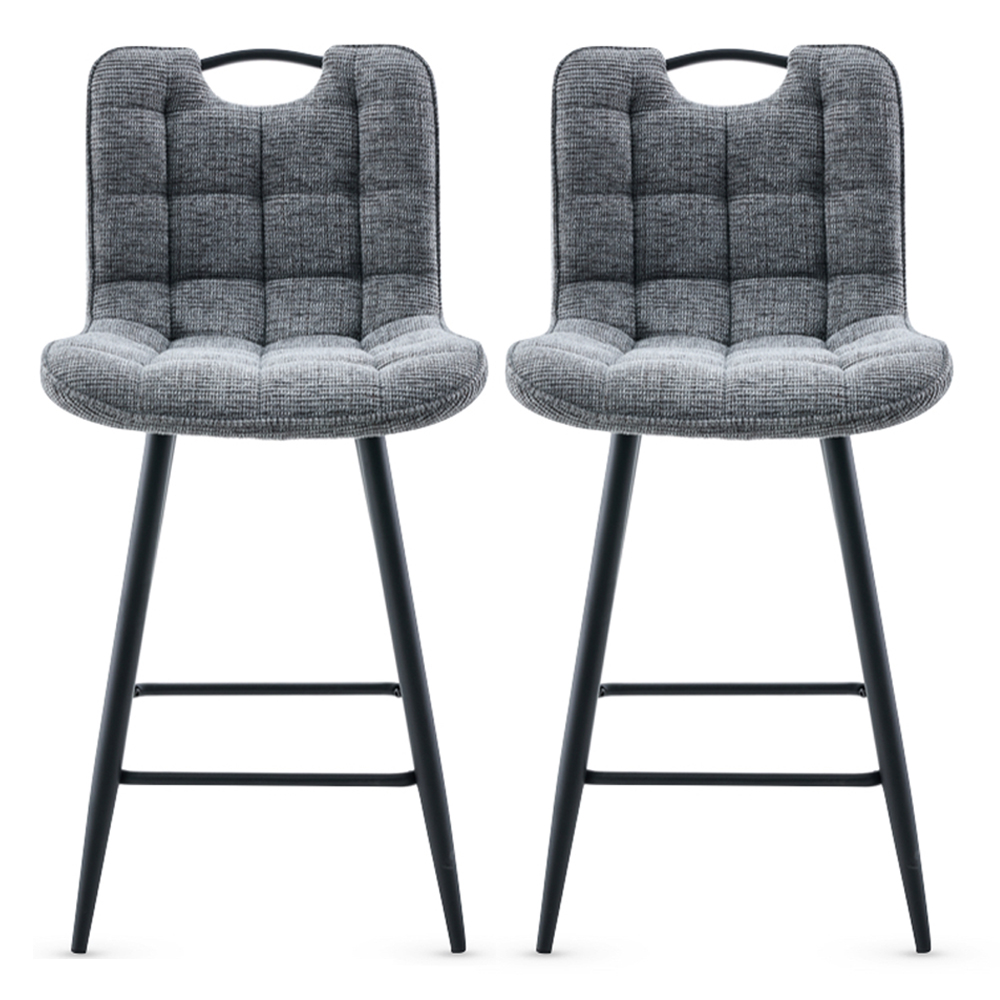Sarlix Dark Grey Fabric Counter Bar Stools in Pair