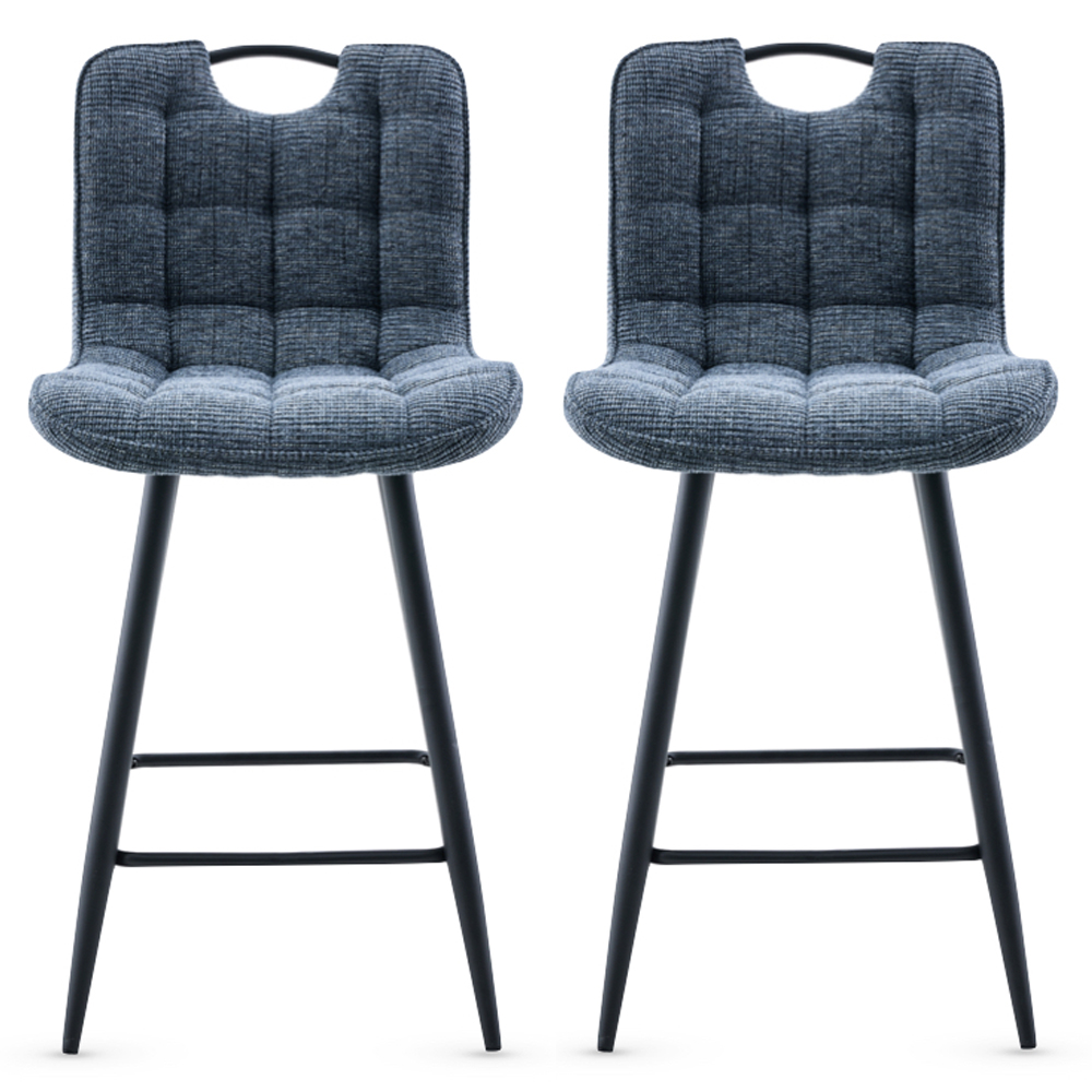 Sarlix Navy Fabric Counter Bar Stools in Pair