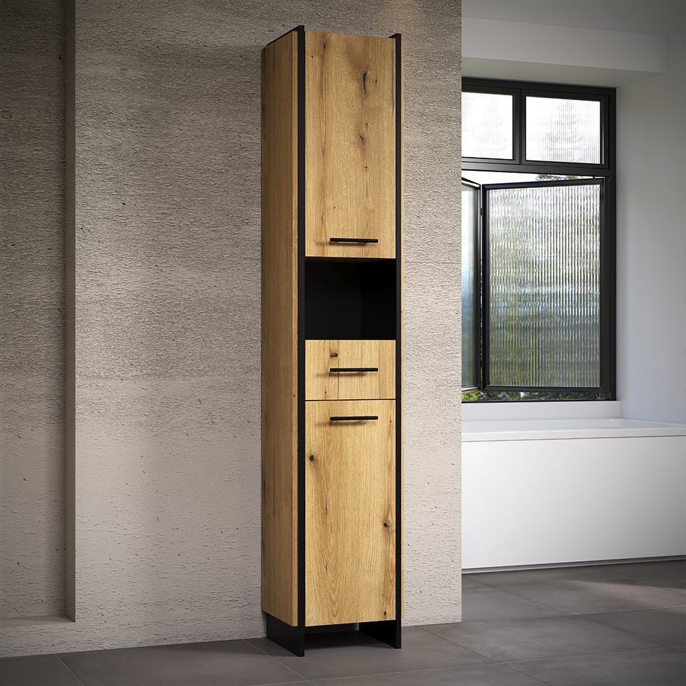 Sarlon Tall Wooden Bathroom Storage Cabinet in Evoke Oak