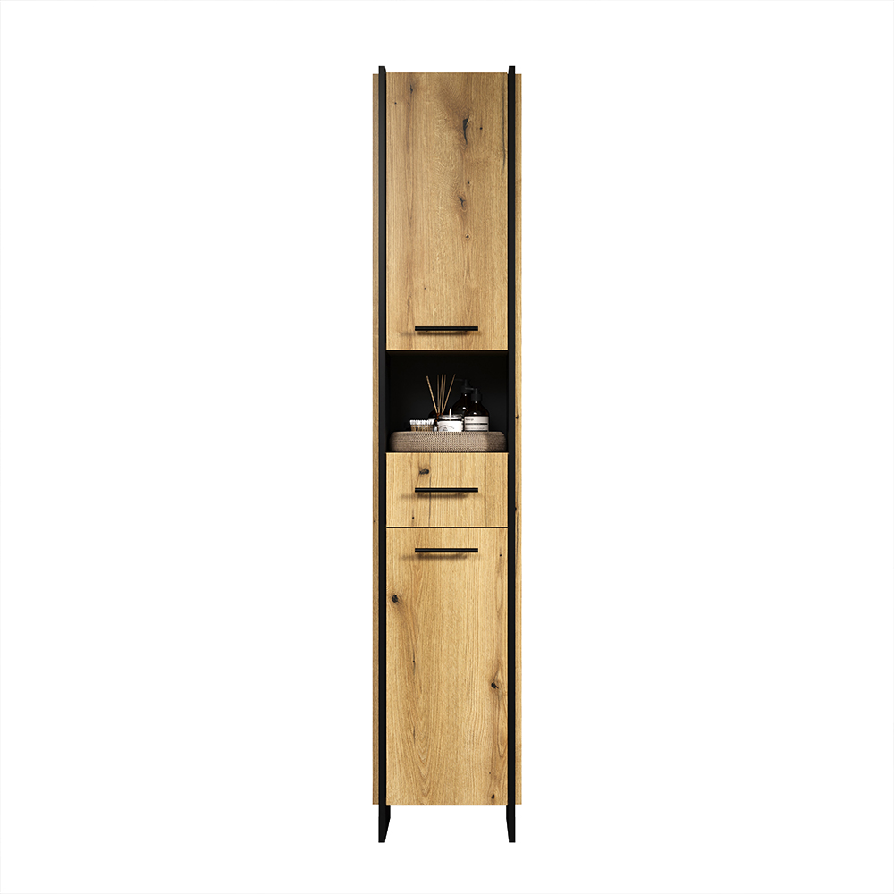 Sarlon Tall Wooden Bathroom Storage Cabinet in Evoke Oak