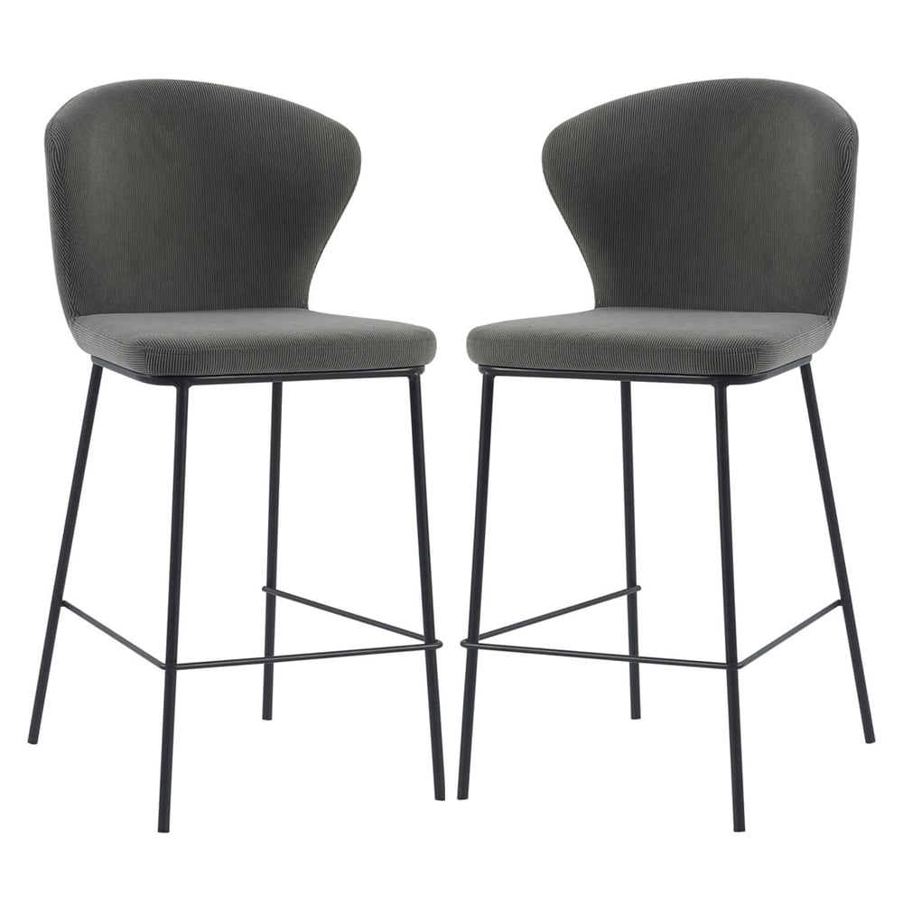 Read more about Sarnia dark grey corduroy fabric counter bar stools in pair