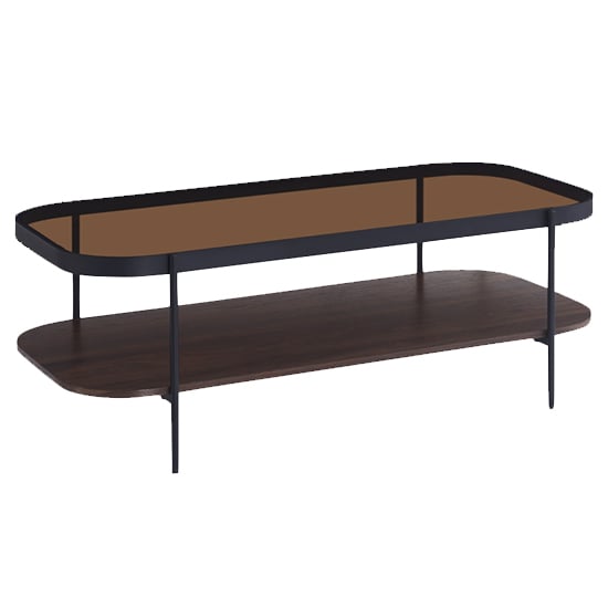 Read more about Sarnia glass coffee table in brown with dark walnut shelf