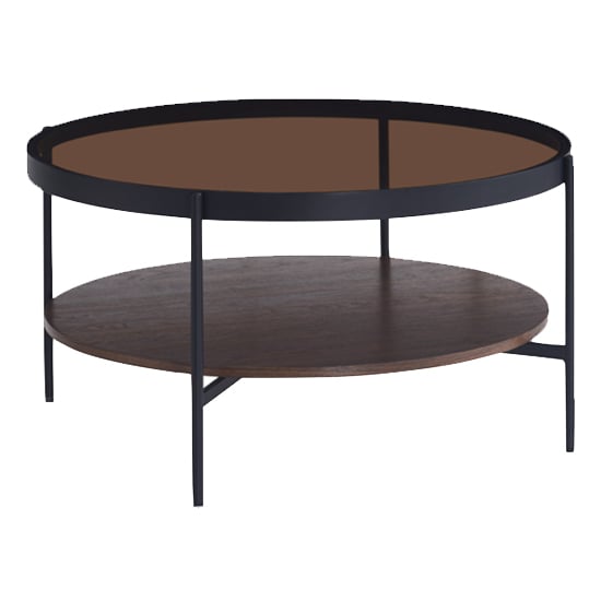 Sarnia Glass Coffee Table Large In Brown With Dark Walnut Shelf