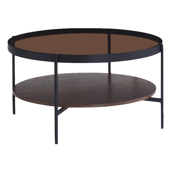 Read more about Sarnia glass coffee table large in brown with dark walnut shelf