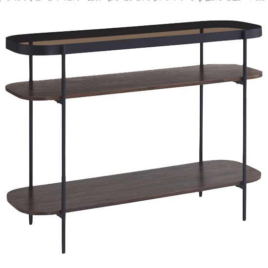 Read more about Sarnia glass console table in brown with dark walnut shelf