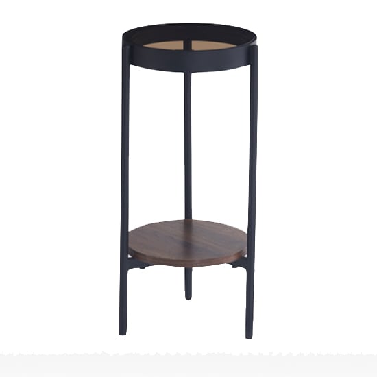 Read more about Sarnia glass lamp table round in brown with dark walnut shelf