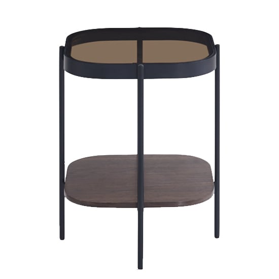 Read more about Sarnia glass lamp table square in brown with dark walnut shelf