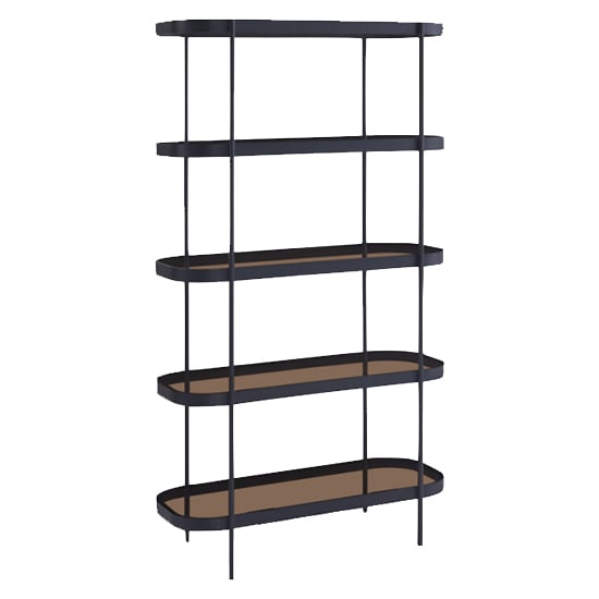 Read more about Sarnia high bookcase with 5 glass shelves in dark walnut